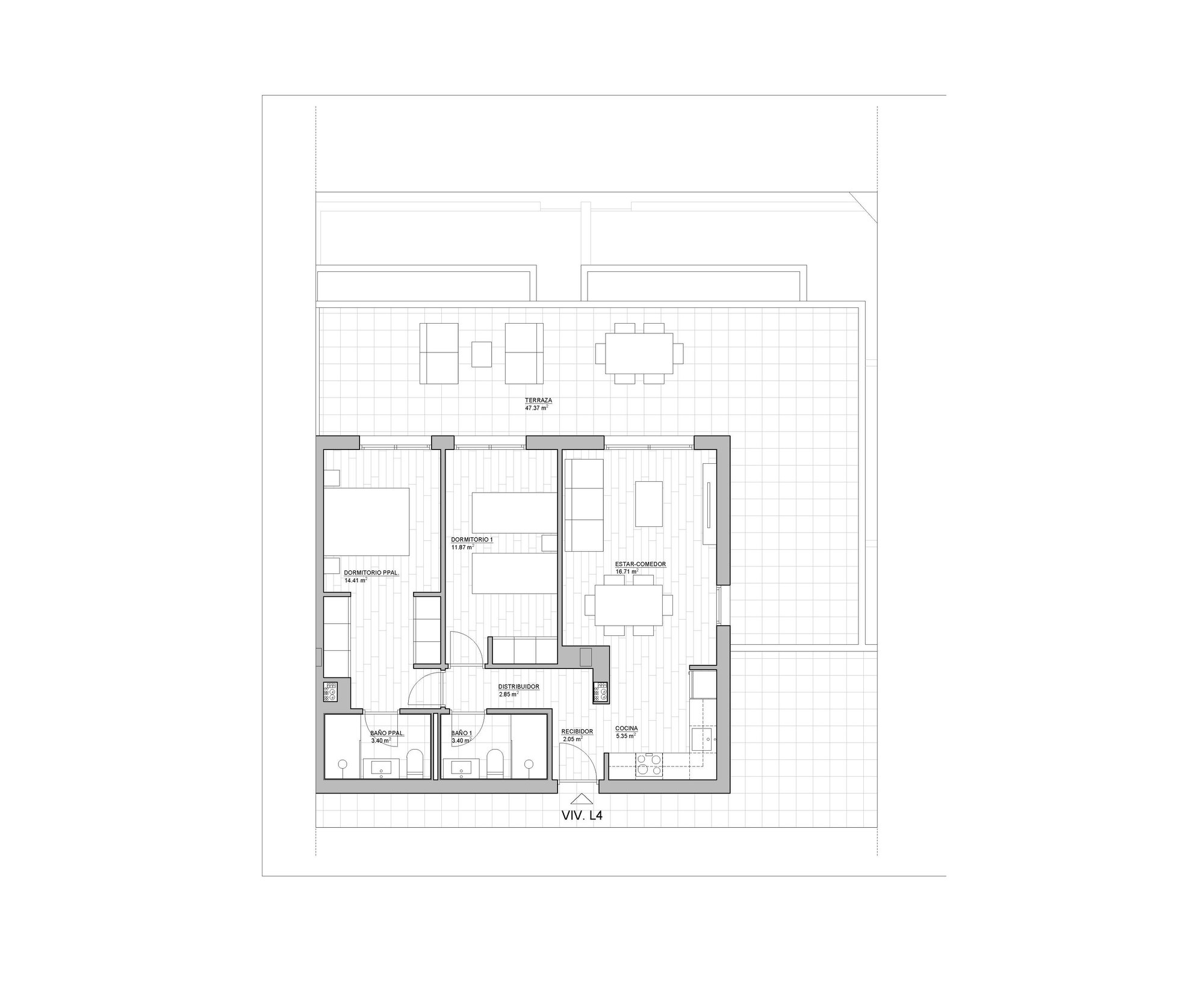 Planos Vivienda Colectiva PLANTA ATICO TIPO 11