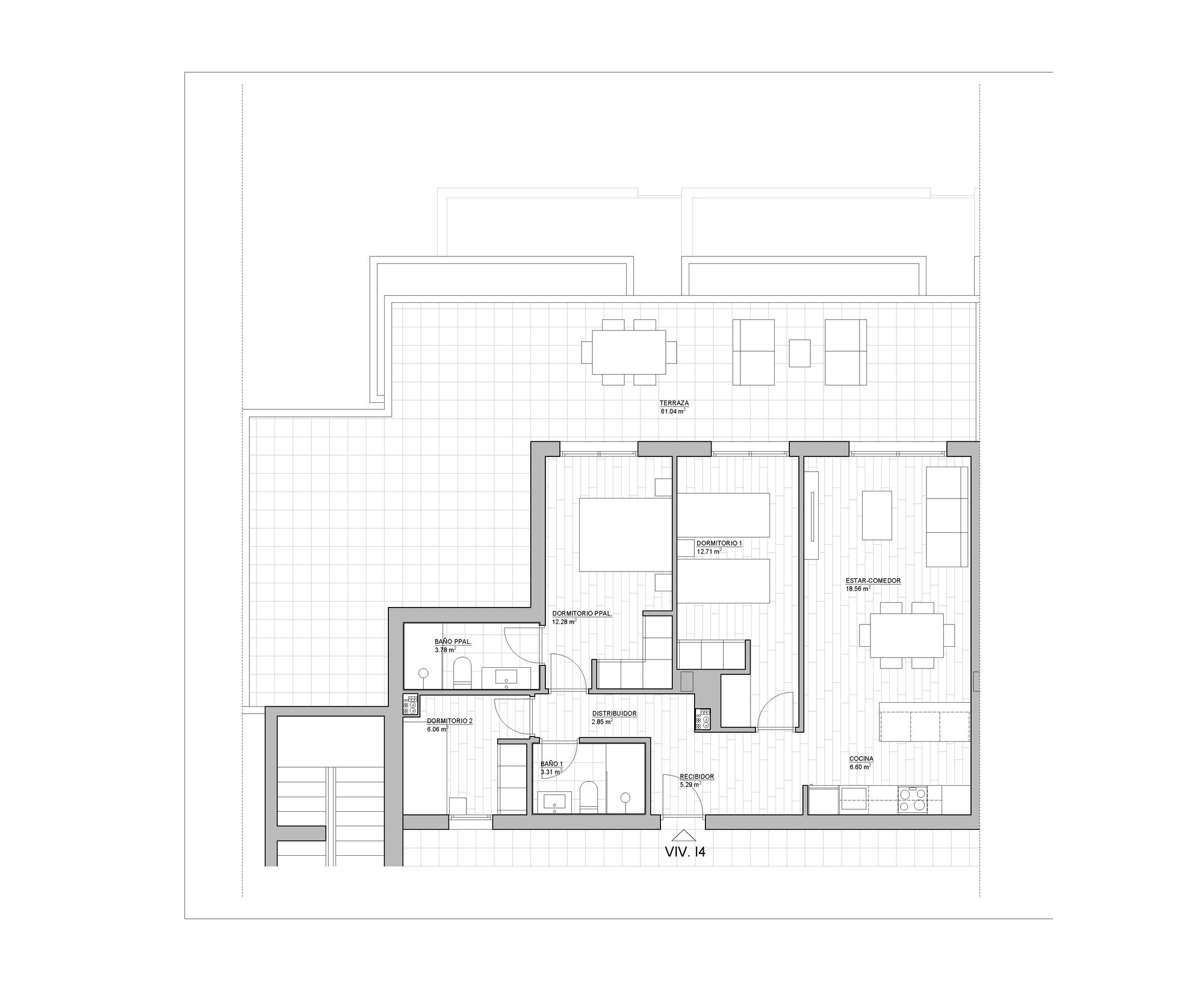 Planos Vivienda Colectiva PLANTA ATICO TIPO 9